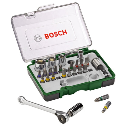 Bosch 27pc.Screwdriver Bit and Ratchet Set (PH-, PZ-, Hex-, T-, S-Bit, Accessories Drill and Screwdriver