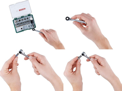 Bosch 27pc.Screwdriver Bit and Ratchet Set (PH-, PZ-, Hex-, T-, S-Bit, Accessories Drill and Screwdriver