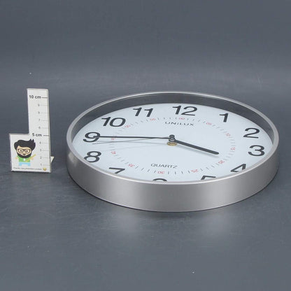Unilux Aria 30.5cm Quartz System Wall Clock with Grey Metal Dual Display