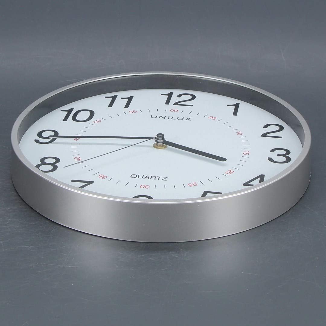 Unilux Aria 30.5cm Quartz System Wall Clock with Grey Metal Dual Display