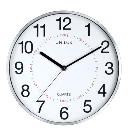 Unilux Aria 30.5cm Quartz System Wall Clock with Grey Metal Dual Display