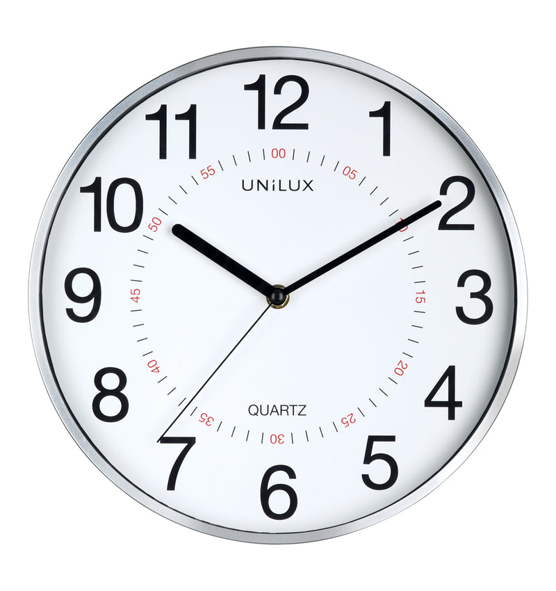 Unilux Aria 30.5cm Quartz System Wall Clock with Grey Metal Dual Display