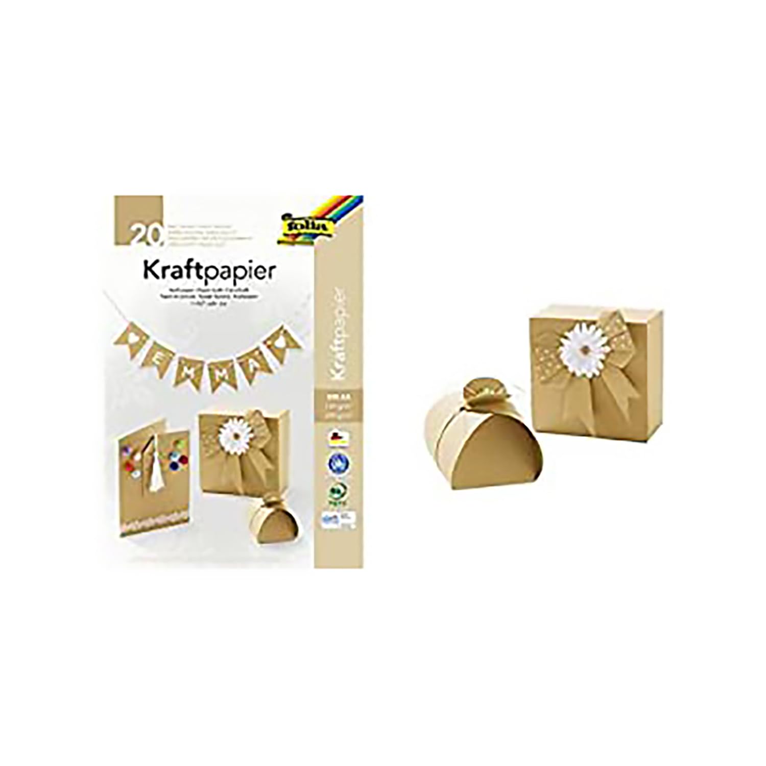 folia 698 Kraft Paper Block Mix with 10 Sheets of Kraft Paper 120 g/m² and 10 Sheets of Kraft Card 230 g/m², DIN A4, Plain Natural, Pad with Head, for Crafts and Printing