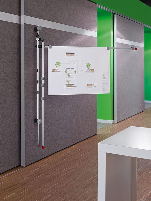 Maul Wall Presenter, 2 Adjustable Swivel Arms 132 cm/Din A0, Including 6 Magnetic Clips, Aluminium, Black/Grey