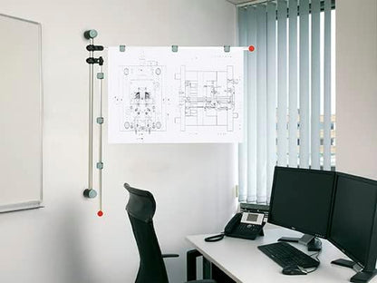 Maul Wall Presenter, 2 Adjustable Swivel Arms 132 cm/Din A0, Including 6 Magnetic Clips, Aluminium, Black/Grey