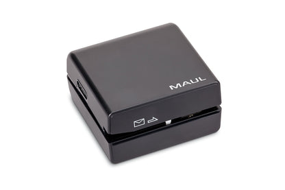 Maul - Abrecartas eléctrico con alimentación por pilas, estructura de plástico y zona de corte de acero inoxidable