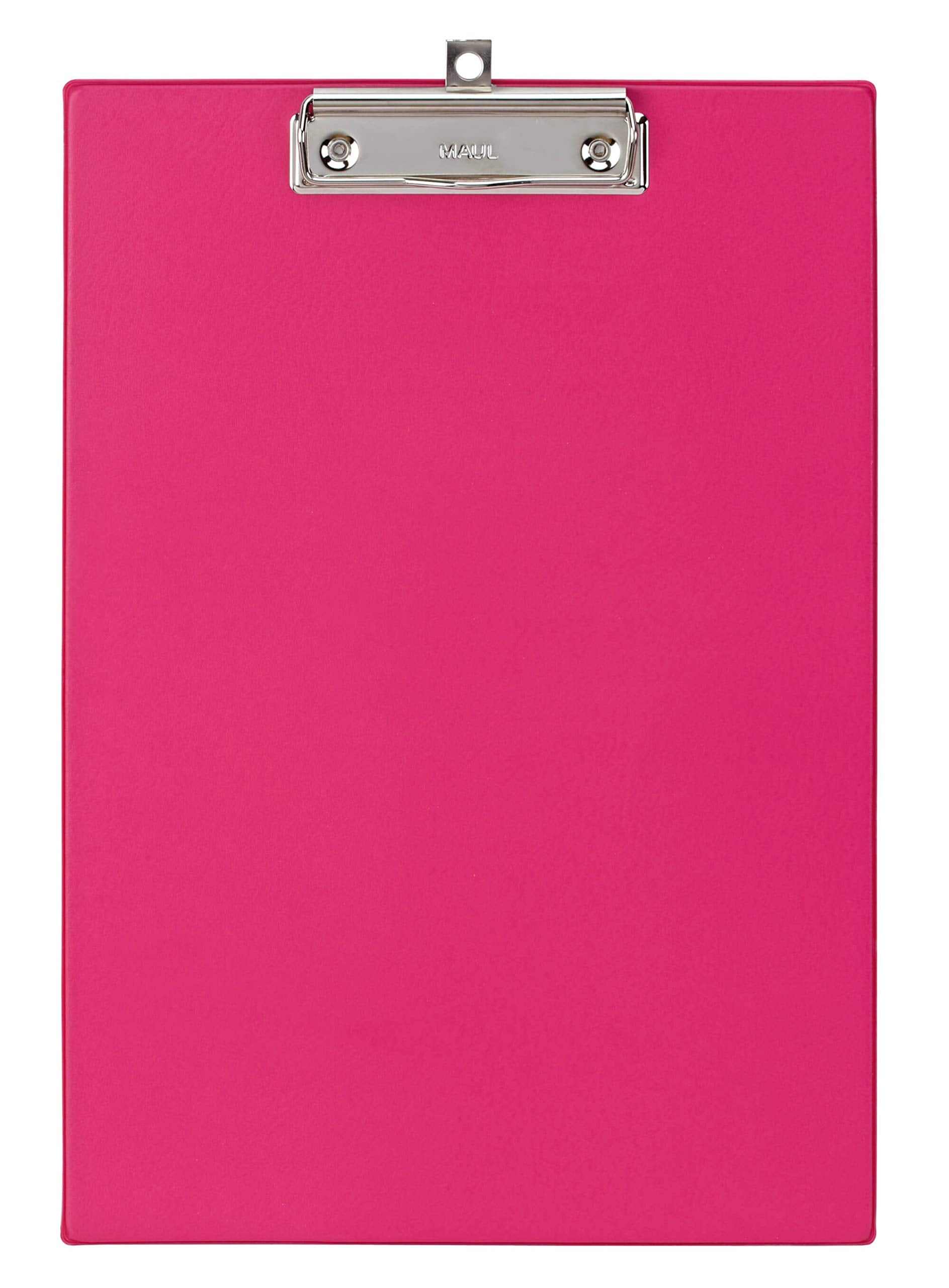 MAUL Clipboard A4 | Desk Pad with Foil | Writing Board with Paper Clip | Cardboard Clipboard | Pink | 2335222 Pink Single