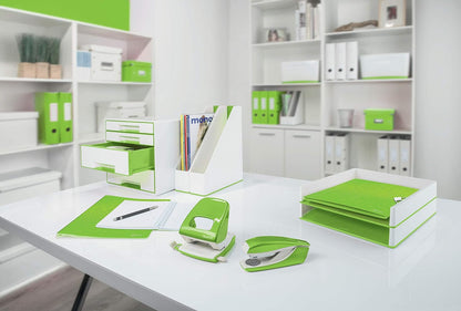 Leitz 17286054 Hole Punch, 30 Sheets, Guide Bar with Format Markings, Metal, WOW Range, Green