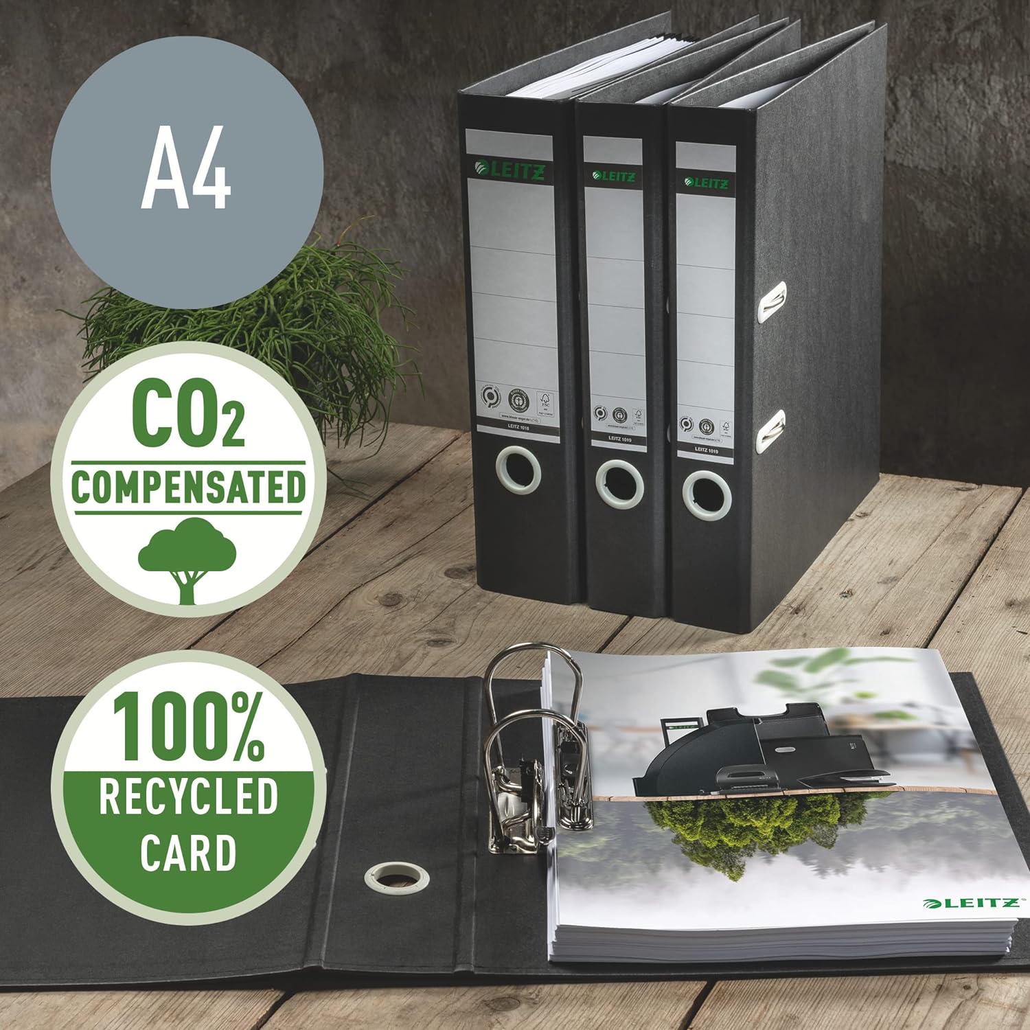 Leitz 180° Lever Arch File, A4, 80mm spine width, 100% Recyclable, Eco Friendly, Premium Quality, Recycle Range, 10180095, Black