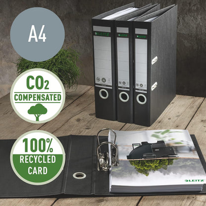 Leitz 180° Lever Arch File, A4, 80mm spine width, 100% Recyclable, Eco Friendly, Premium Quality, Recycle Range, 10180095, Black