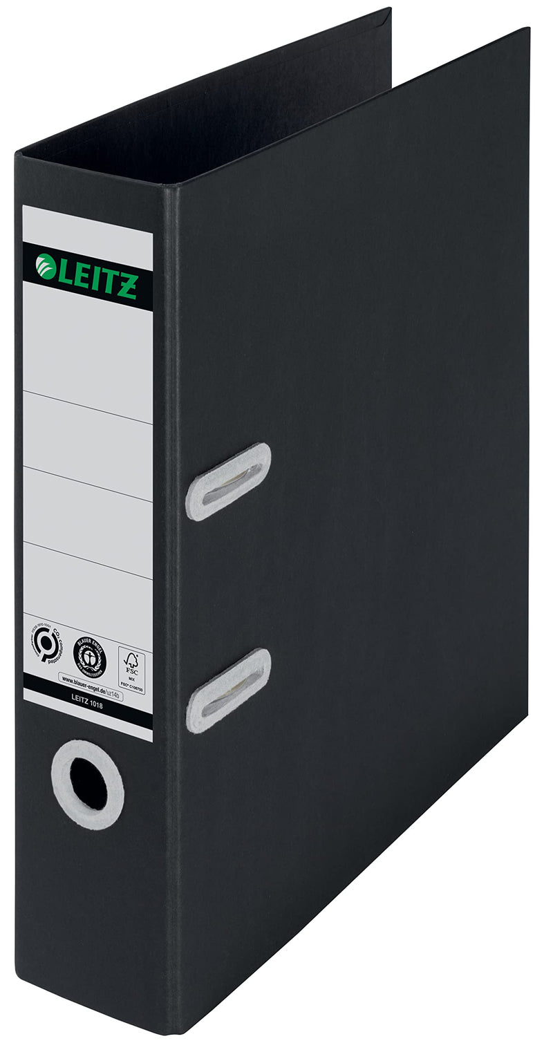 Leitz 180° Lever Arch File, A4, 80mm spine width, 100% Recyclable, Eco Friendly, Premium Quality, Recycle Range, 10180095, Black