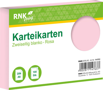 RNK 114763 Index Card Blank Pink DIN A6 1 Pack of 100 Cards