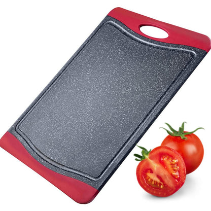 Westmark Chopping Board with juice groove, Non-slip and blade-friendly, Cutting surface: 29 x 20 cm, Granite design, Plastic, Anthracite/Red, 6215224G