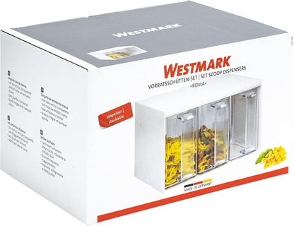 Westmark Dispenser Unit, With Three Scoops, Volume: 1 L Each, Plastic, Roma, Transparent/White, 73052260 3 Pours 25.5 x 17.8 x 14.4 cm