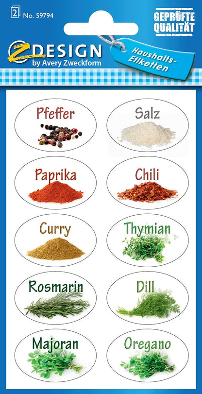 Avery Zweckform 59794 Kitchen Stickers, Spices, Pack of 20
