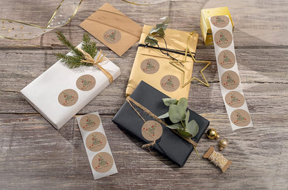 SIGEL CS123 Christmas stickers on a roll, 200 sticker, 4,7 x 4,7 cm, "Christmas with apples", brown, Green, Red