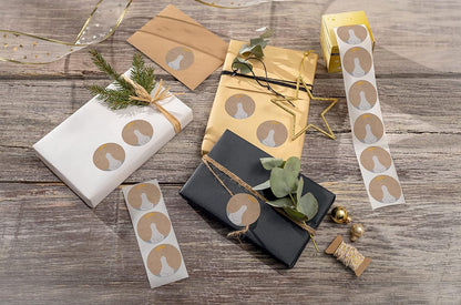 SIGEL CS121 Christmas stickers on a roll, 200 sticker, 4,7 x 4,7 cm, "Polar bear with shooting star", brown, White, Yellow