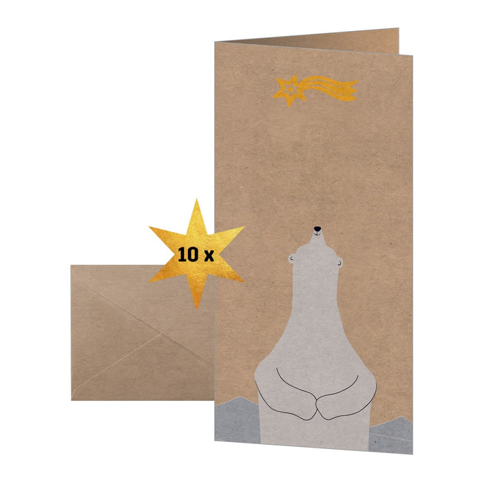 SIGEL DS078 Christmas Cards "Polar bear with shooting star", DL, 10 cards, easy to print