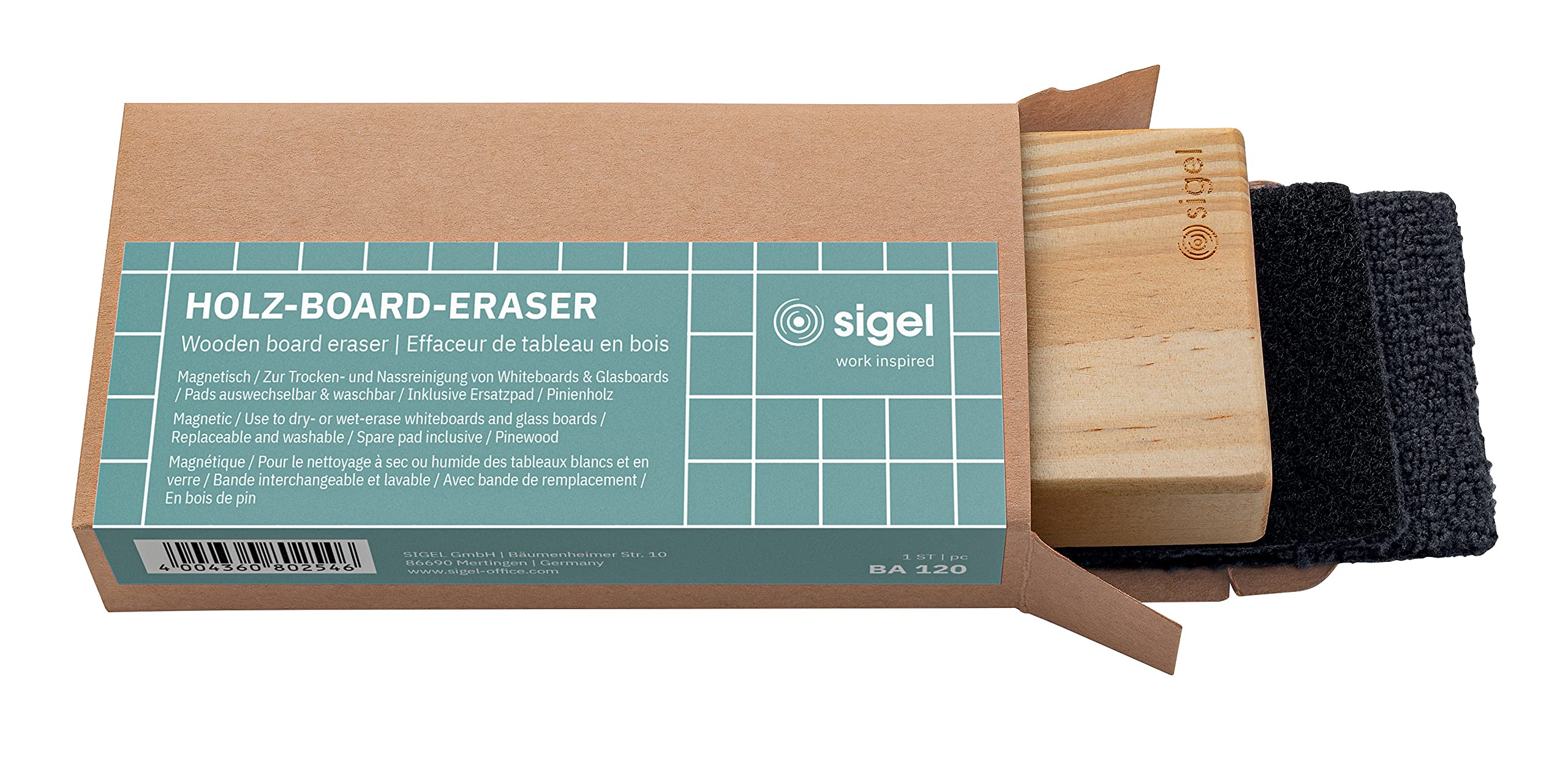 SIGEL BA120 Magnetic WhiteBoard / WhiteBoard eraser brush, wood, 13 x 6 cm, Beige / anthracite