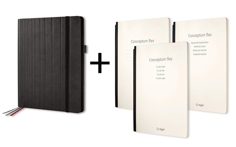SIGEL CF130 Business Organiser with 3 booklets, 24.5x31x3 cm, faux leather, Black - Conceptum flex approx. A4 squared organizer