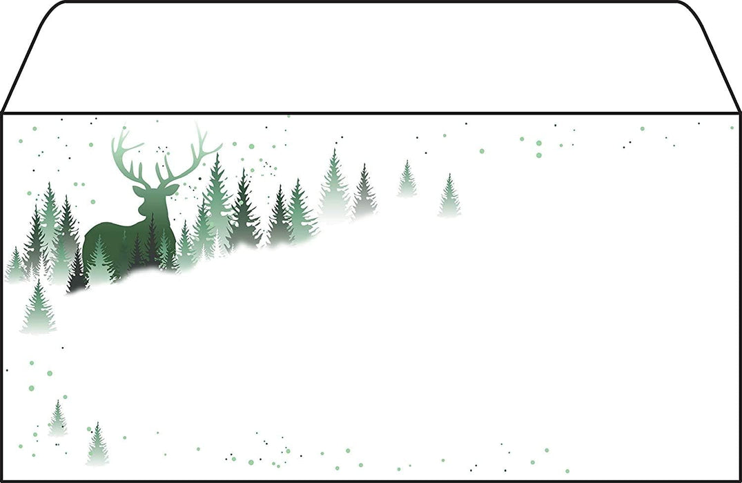 SIGEL DU284 Envelopes with Christmas pattern, White and Green, DL size (11 x 22 cm), 25 Pieces Envelopes - 25 pieces Christmas Forest - white/green