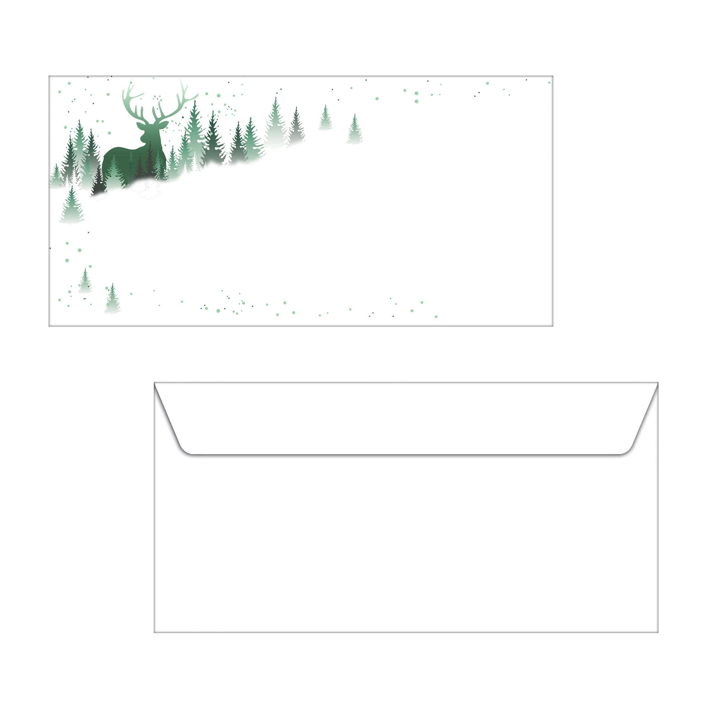 SIGEL DU284 Envelopes with Christmas pattern, White and Green, DL size (11 x 22 cm), 25 Pieces Envelopes - 25 pieces Christmas Forest - white/green