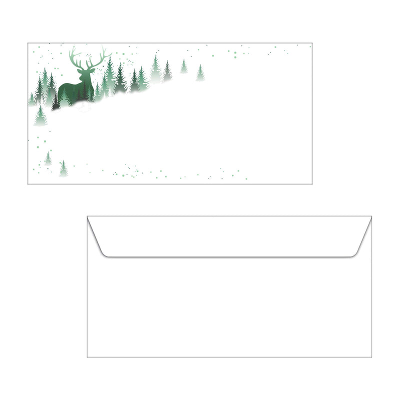SIGEL DU284 Envelopes with Christmas pattern, White and Green, DL size (11 x 22 cm), 25 Pieces Envelopes - 25 pieces Christmas Forest - white/green