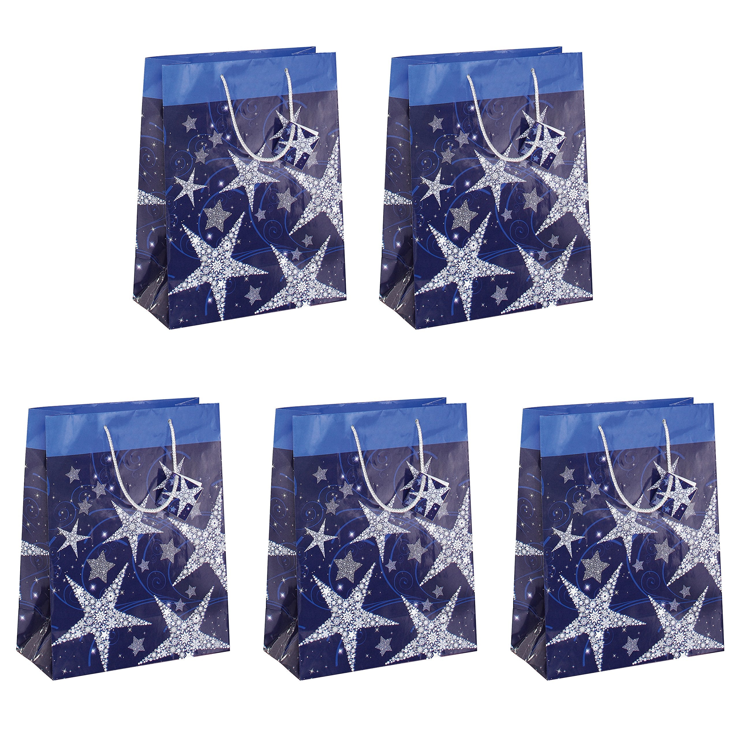 SIGEL GT025 Christmas Gift Bag "Shining Stars", large, 26 x 33 x 12 cm, 5 Pieces Shining Stars - blue/white - large