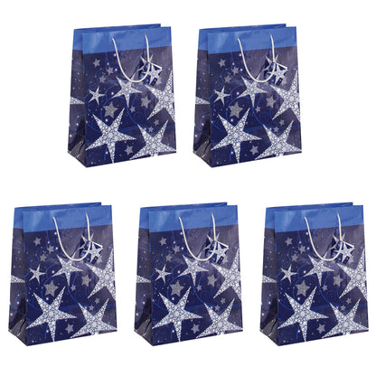 SIGEL GT025 Christmas Gift Bag "Shining Stars", large, 26 x 33 x 12 cm, 5 Pieces Shining Stars - blue/white - large