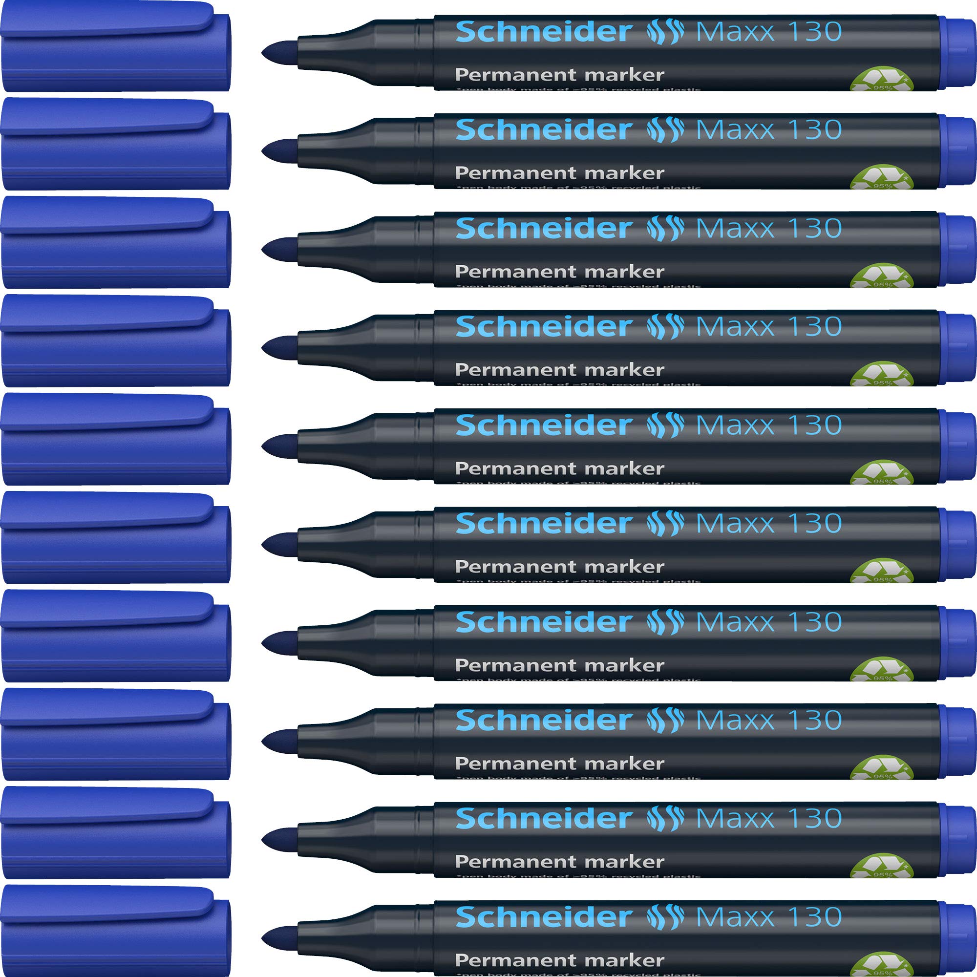 Schneider Maxx 130 Permanent-Marker mit Rundspitze (Strichstärke: 1-3 mm, nachfüllbar) 10er Packung