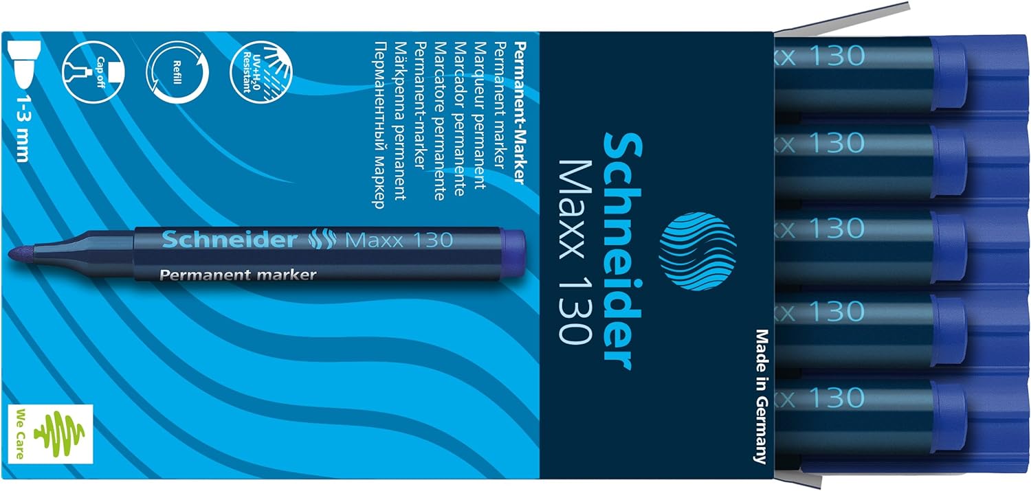 Schneider Maxx 130 Permanent-Marker mit Rundspitze (Strichstärke: 1-3 mm, nachfüllbar) 10er Packung
