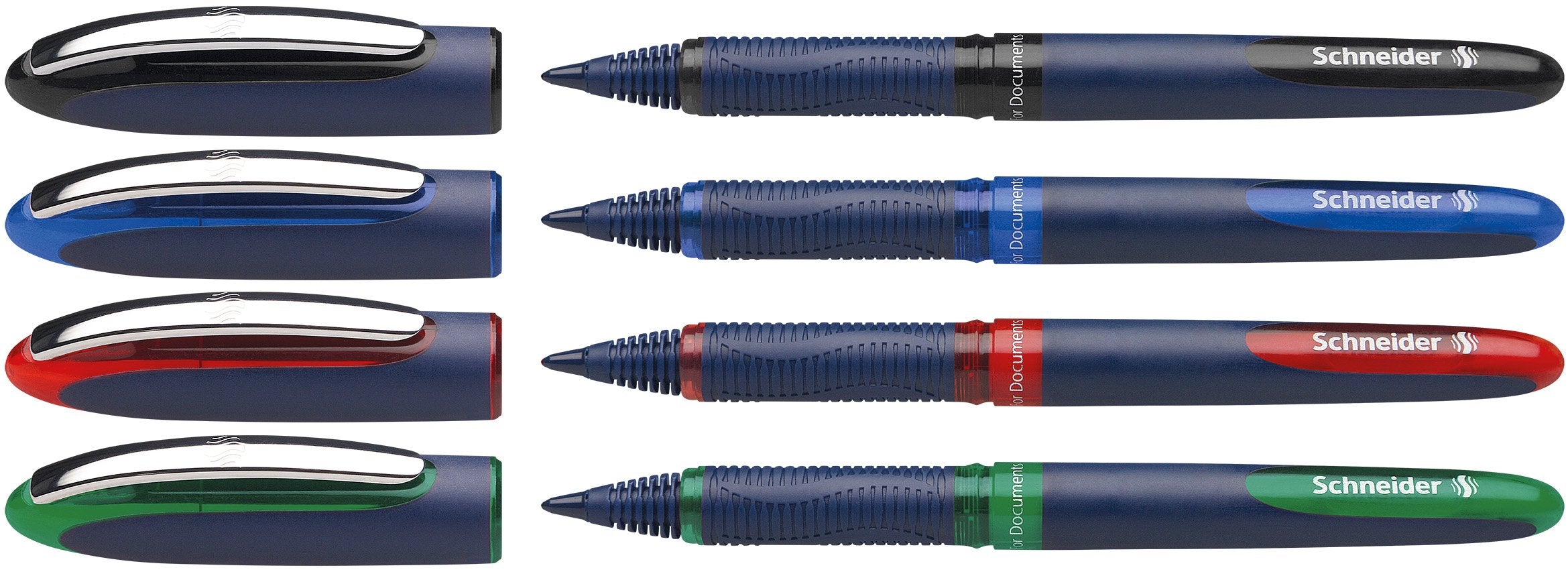 Schneider One Business Non-Retractable Ballpoint Pens with Liquid Ink, Pack of 4 (1 Black/Red/Blue/Green