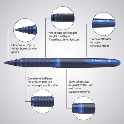 Schneider One Business Non-Retractable Ballpoint Pens with Liquid Ink, Pack of 4 (1 Black/Red/Blue/Green