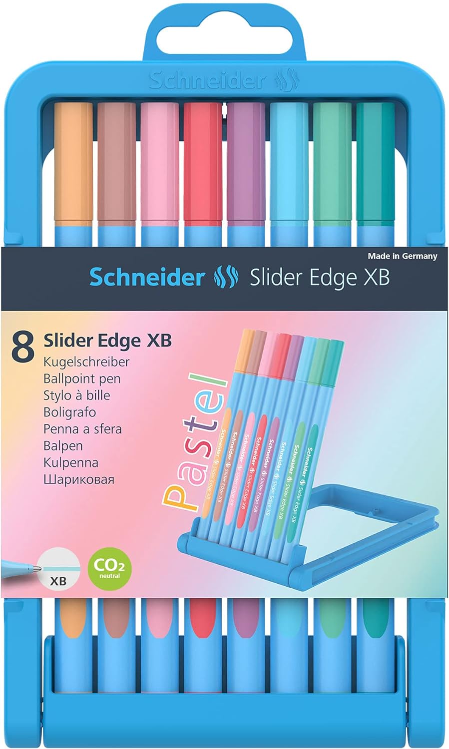 Schneider Slider Edge Pastel XB Ballpoint Pen, Triangular Pen with XB (extra broad) Line Width 8 Stück