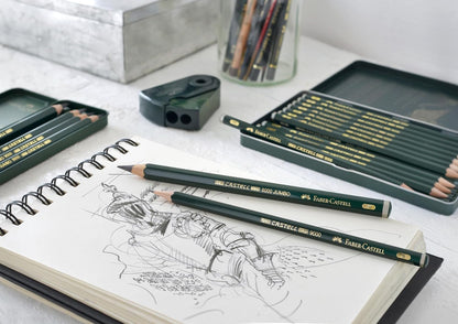 Faber-Castell 5 Piece Quality Castell 9000 Jumbo Graphite Pencils in a Tin, Including HB, 2B, 4B, 6B and 8B,Black