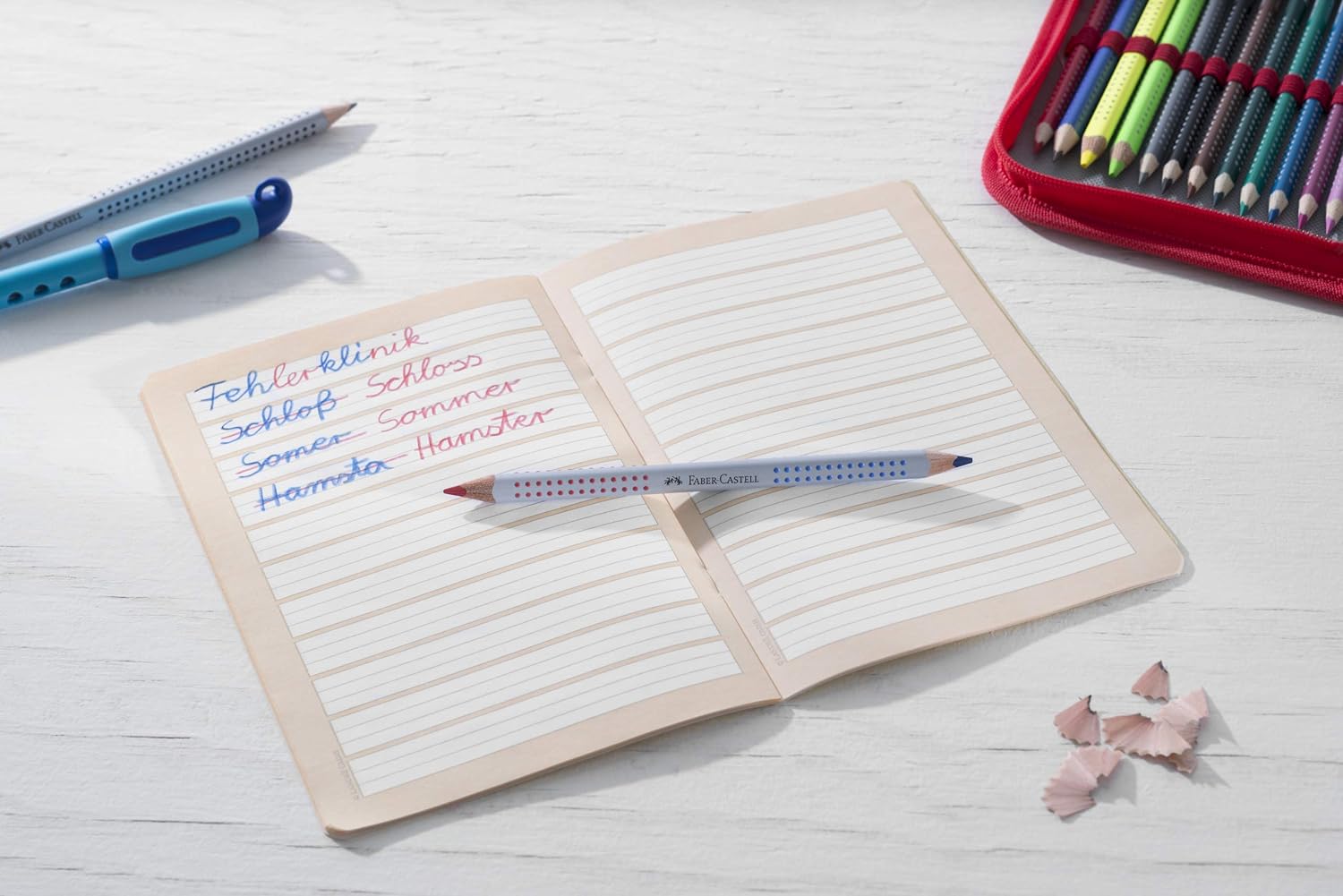 Faber-Castell 201734 Jumbo Grip Bicolour Hyphenate Pen, 2 Pens, Red and Blue