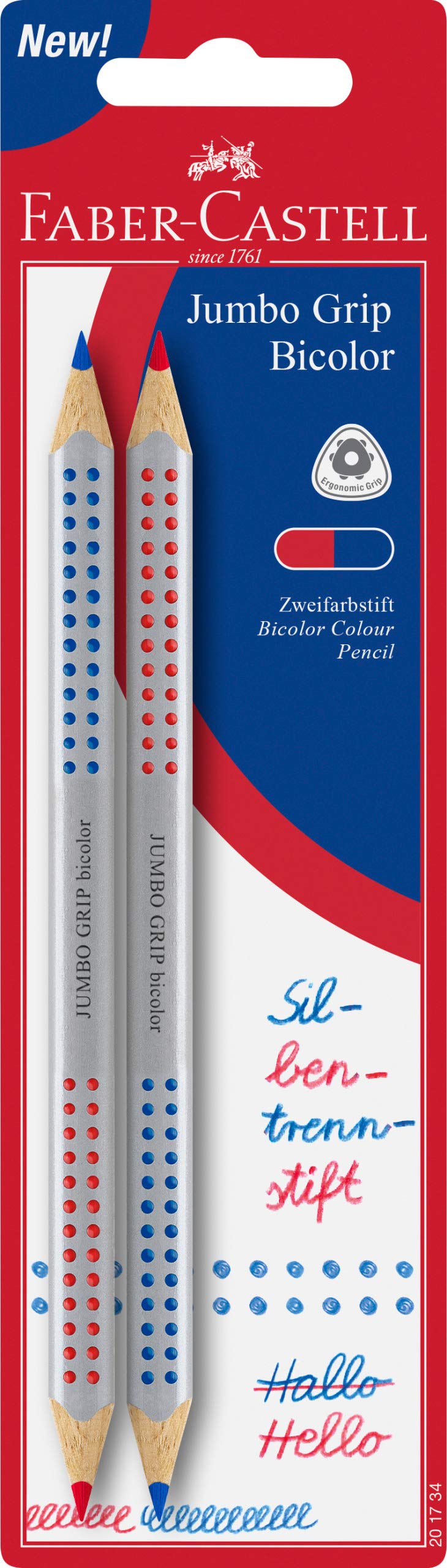 Faber-Castell 201734 Jumbo Grip Bicolour Hyphenate Pen, 2 Pens, Red and Blue