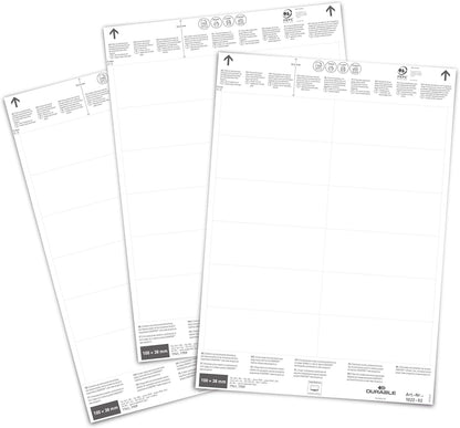 Durable Insert Labels 100 x 38 mm for Ticket Holders, 240 Labels on A4 Sheets, White, 102202
