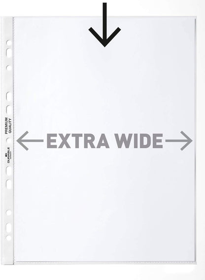 Durable Punched Pocket A4 Extra Wide, 240 x 310 mm, 90 my, Transparent, 50 Pieces 999111197