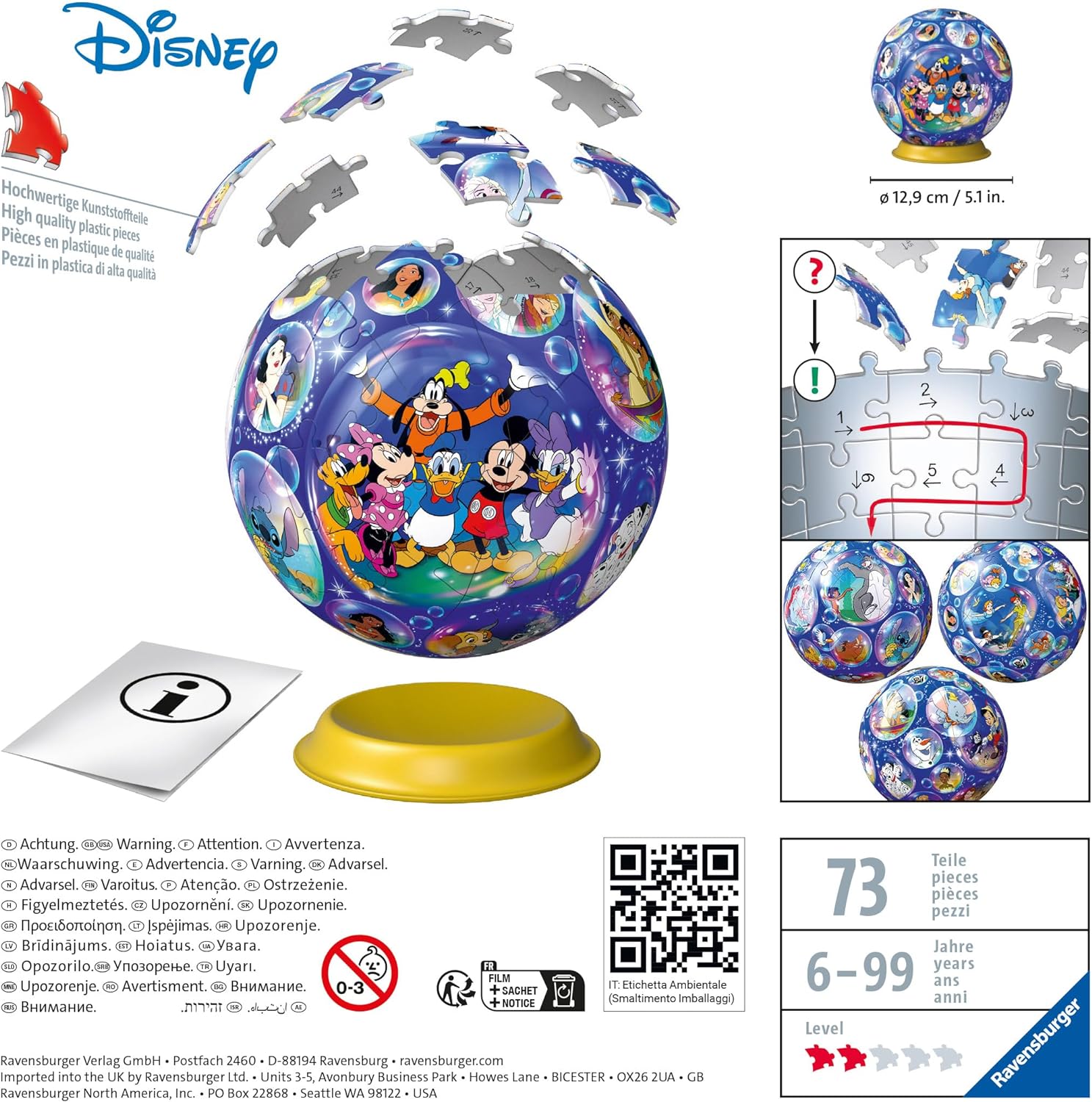 Ravensburger Charaktere 72p 11561 1St. Grogu 3D Personajes – 72 Piezas – Puzzle Pelota para Fans de Disney a Partir de 6 años, Color Azul