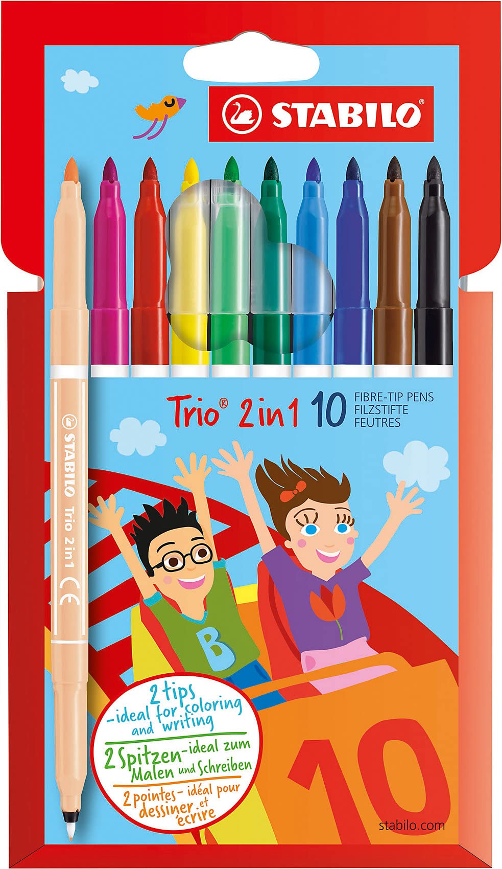 Felt Tip Pen - STABILO Trio 2 in 1 - Wallet of 10 - Assorted Colours