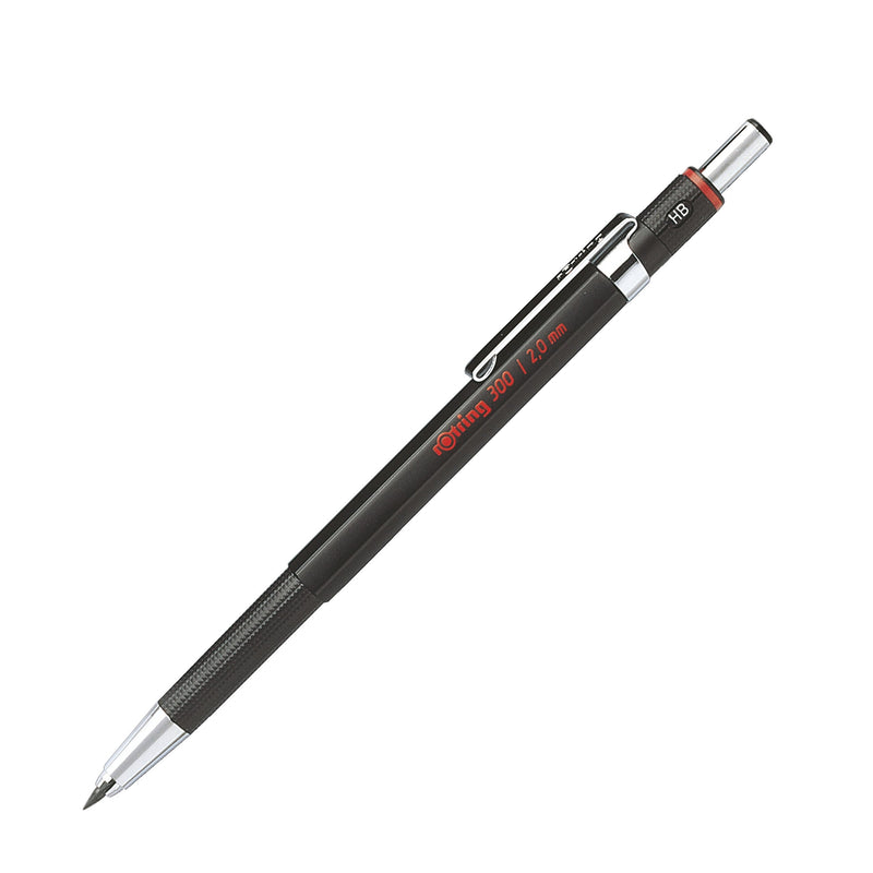 rOtring 300 Mechanical Pencil 2.0 mm Refillable with Sharpener Under Cap Black 12 Count