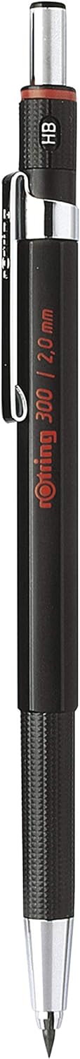rOtring 300 Mechanical Pencil 2.0 mm Refillable with Sharpener Under Cap Black 12 Count