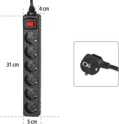 Hama Steckdosenleiste 6-fach (Mehrfachsteckdose mit Save Energy-Schalter zum Stromsparen, Steckplätze 45 Grad gedreht, Kabel 1,4m, GS geprüft, Mehrfachstecker für Home Ofiice) schwarz