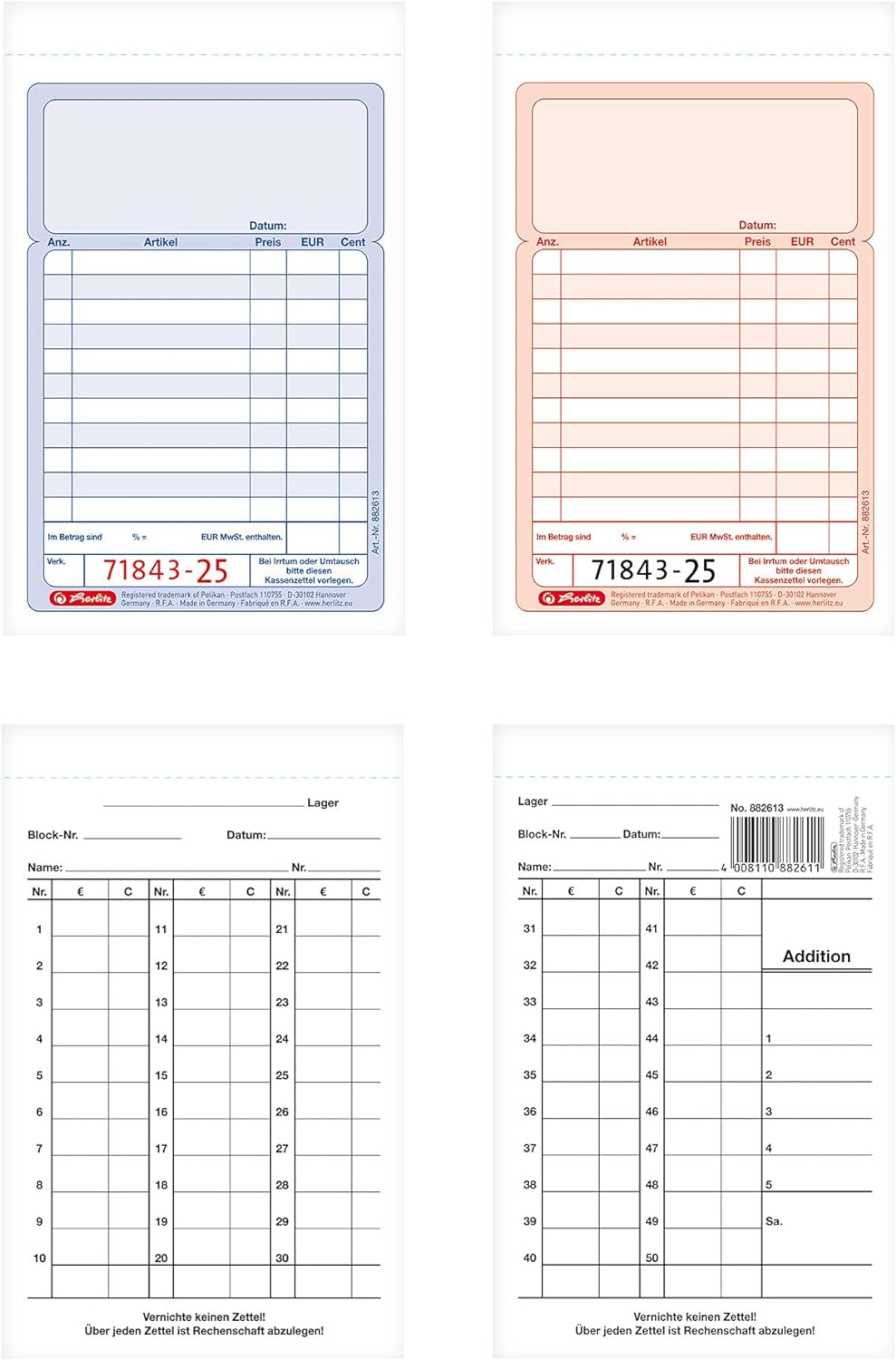 Herlitz A6 Receipt Book with Rake List – 2 x 50 Blatt