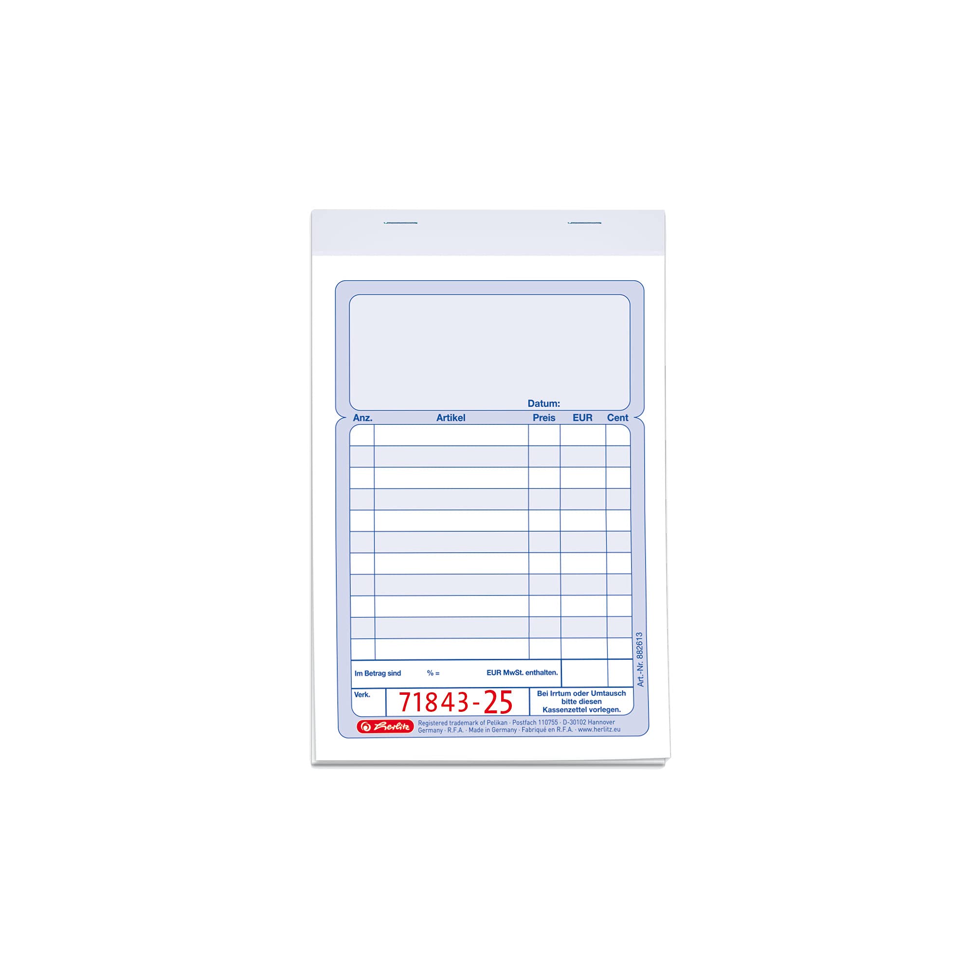Herlitz A6 Receipt Book with Rake List – 2 x 50 Blatt