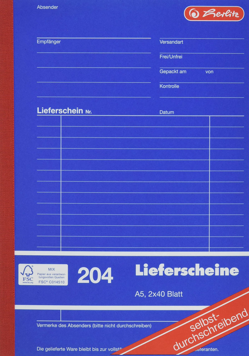 Herlitz A5 DELIVERY Note 204, Carbonless, 2 x 40 Blatt