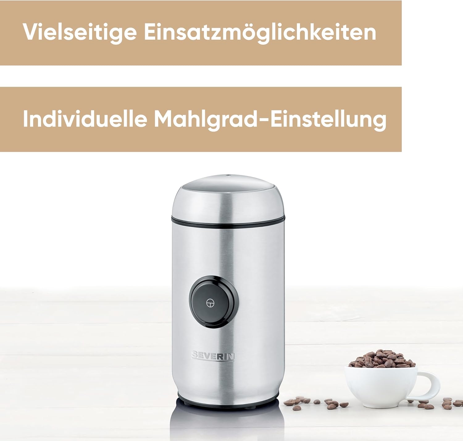 Severin Coffee and Spice Grinder with 180 W of Power KM 3879, Brushed Stainless-Steel/Black
