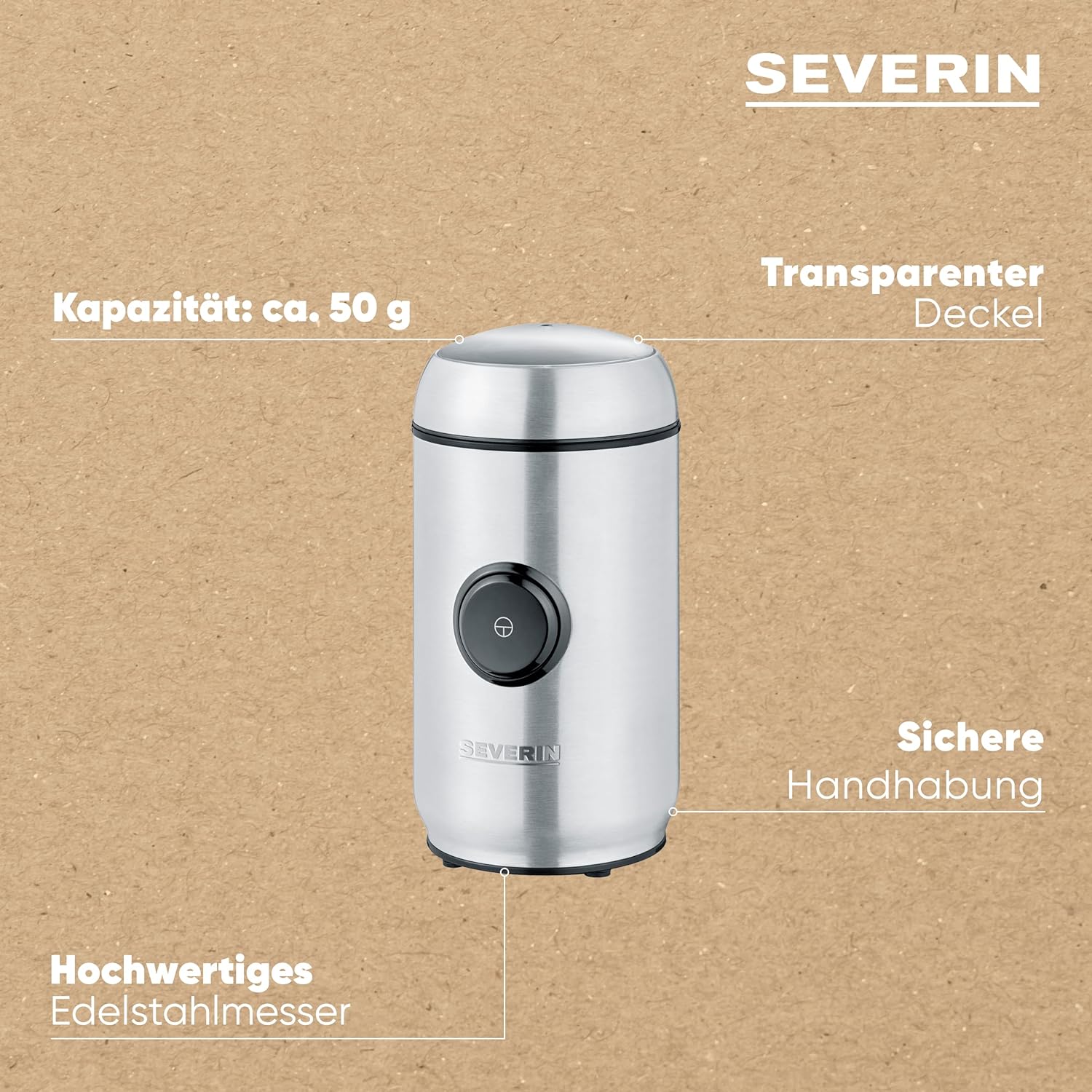 Severin Coffee and Spice Grinder with 180 W of Power KM 3879, Brushed Stainless-Steel/Black