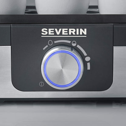 SEVERIN Cuecehuevos con Control de Tiempo de Cocción, 270 W, Capacidad de hasta 3 Huevos, Acero Inoxidable Cepillado/Negro EK 3163